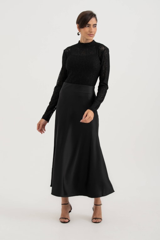Saia Acetinada Longa  Preto