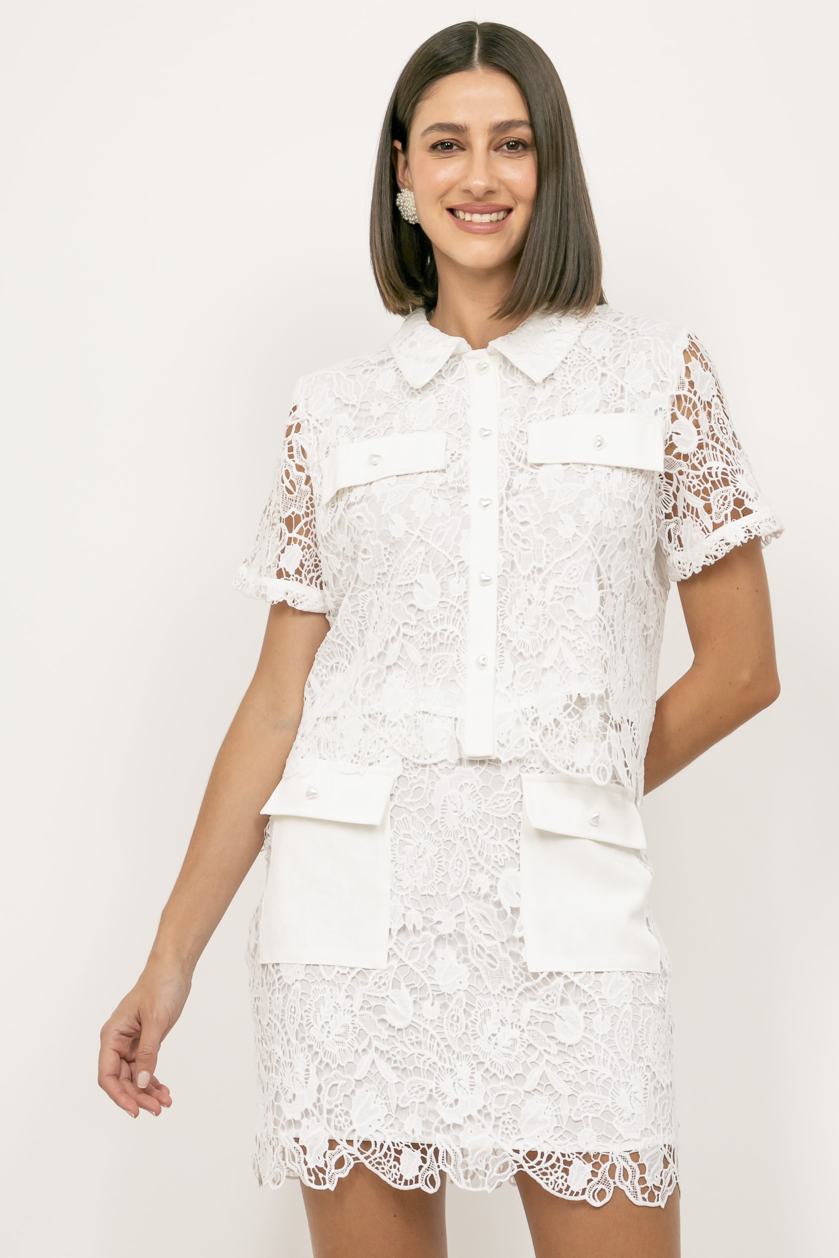 Saia Curta Guipure  Off-white