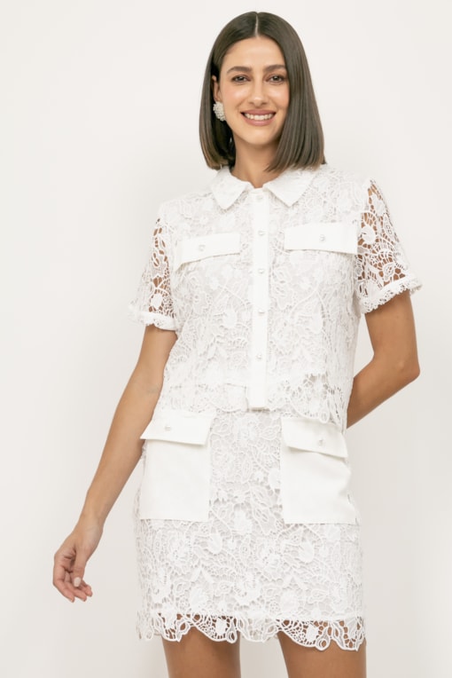 Saia Curta Guipure  Off-white