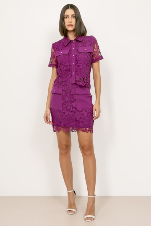 Saia Curta Guipure  Roxo 