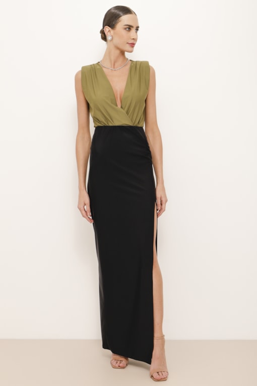 Saia Jersey Longa Fenda Lateral Preto