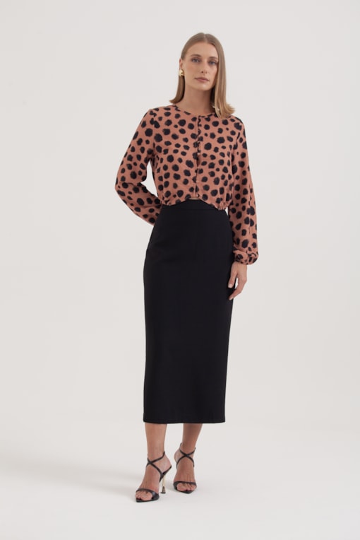 Saia Lápis Alfaiataria Preto