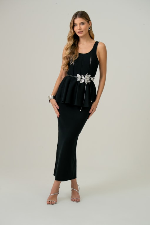 Saia Lápis Tricot Preto