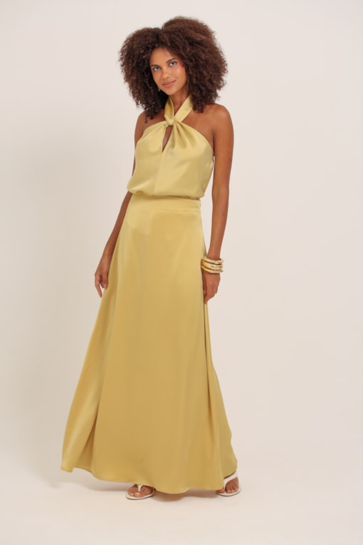 Saia Longa Acetinada Amarelo