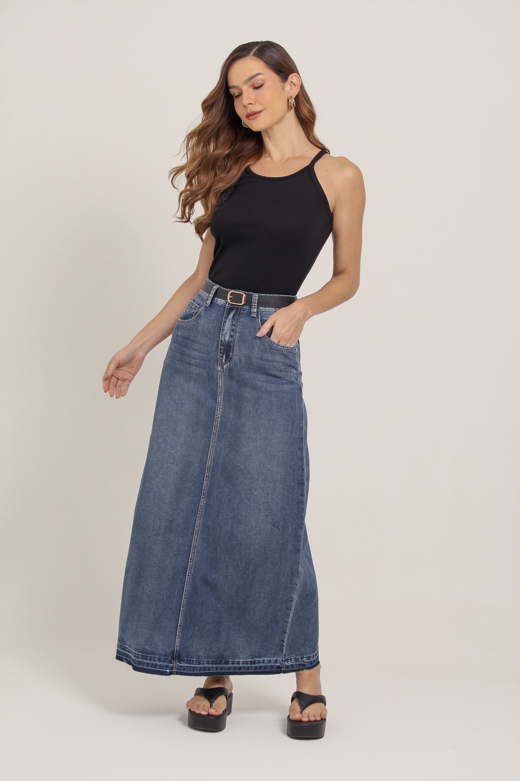 Saia Longuete Jeans Jeans