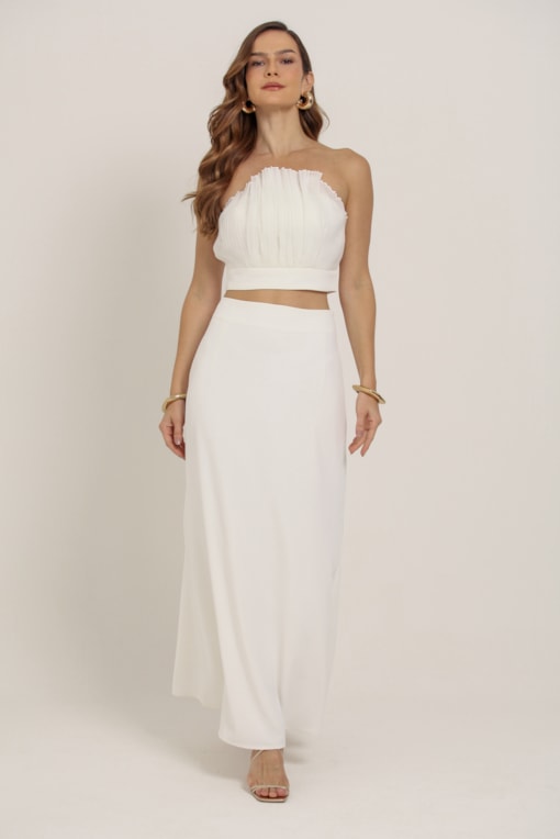 Saia Midi Alfaiataria Branco