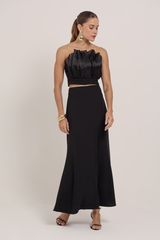 Saia Midi Alfaiataria Preto
