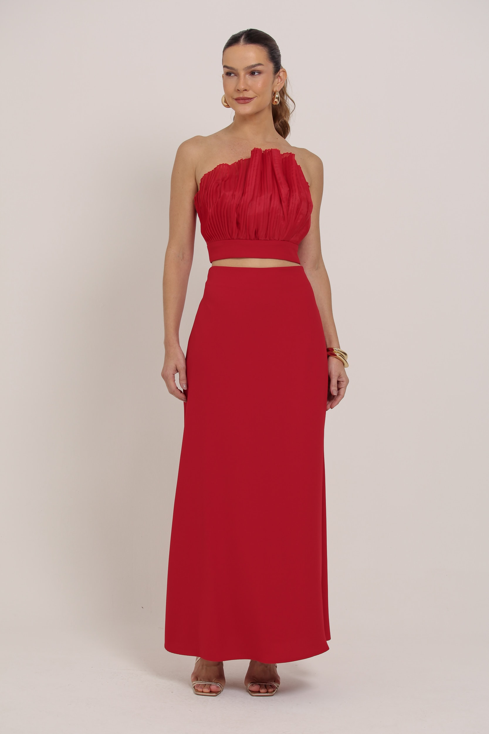 Saia Midi Alfaiataria Vermelho