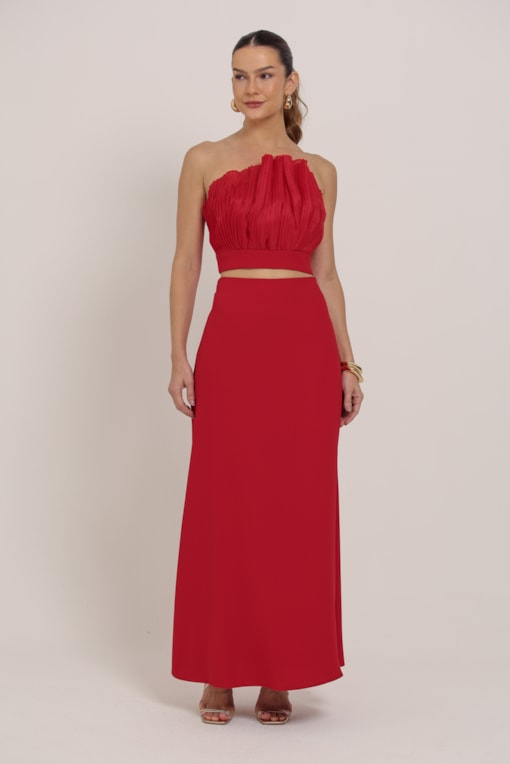 Saia Midi Alfaiataria Vermelho