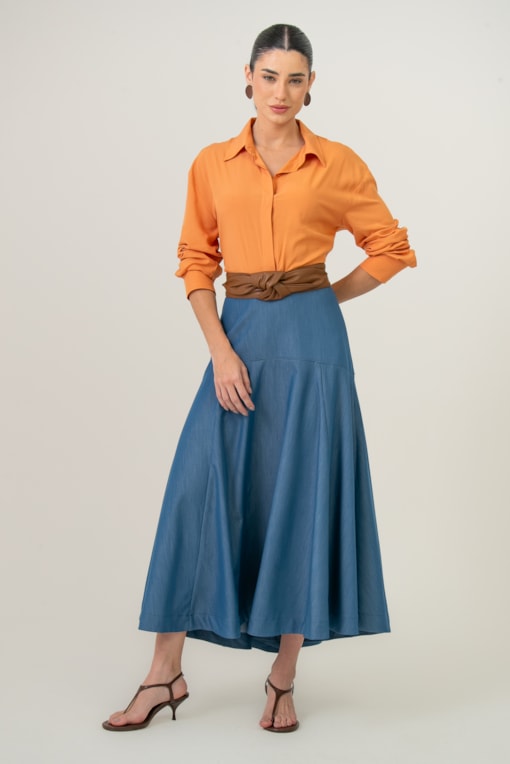 Saia Midi Chambray Jeans