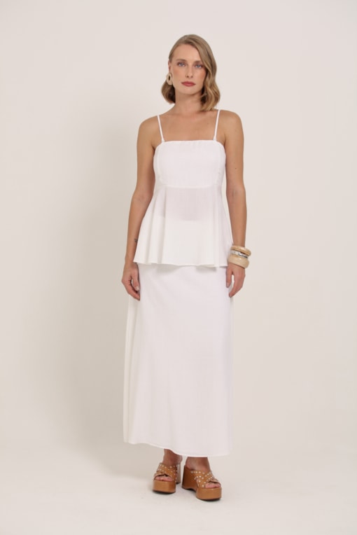 Saia Midi De Linho Off-white
