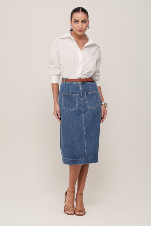 Saia Midi Jeans Jeans
