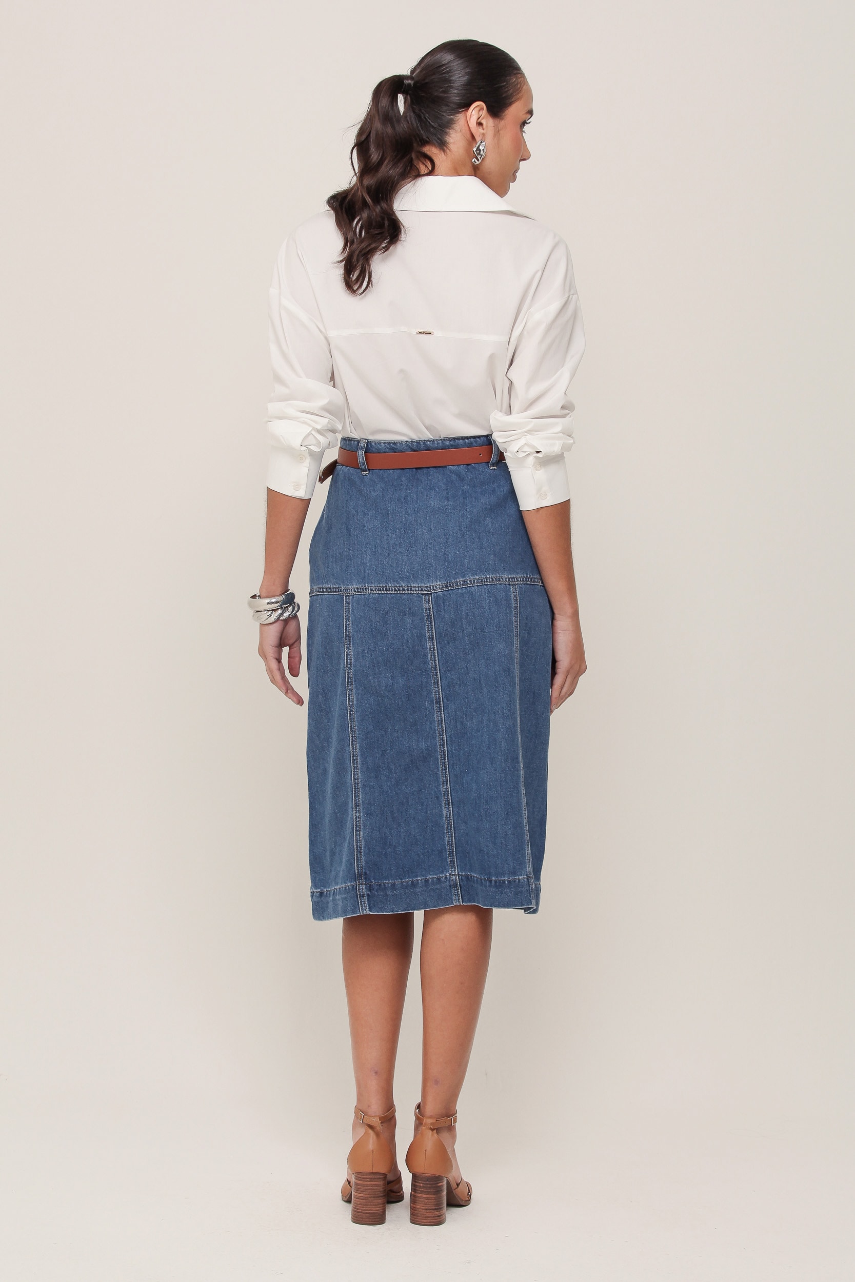 Saia Midi Jeans Jeans