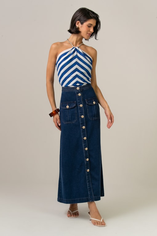 Saia Midi Jeans Talita Jeans