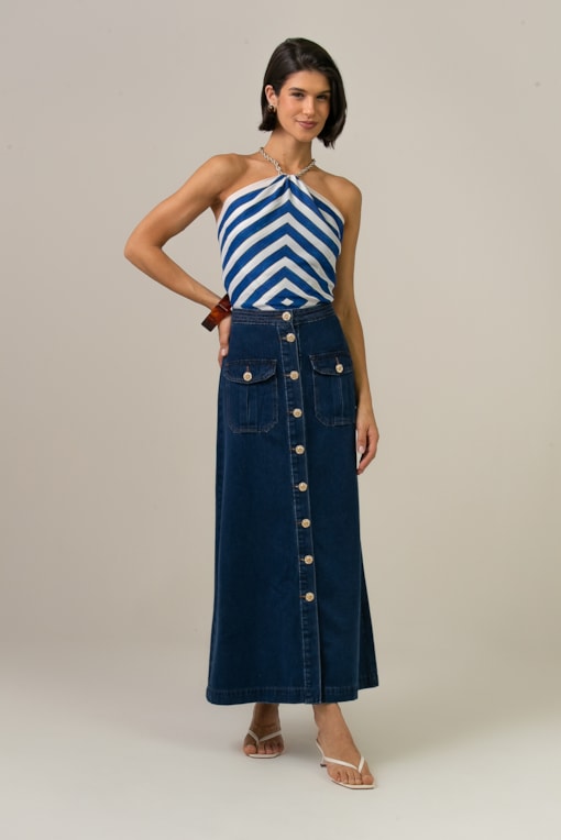 Saia Midi Jeans Talita Jeans