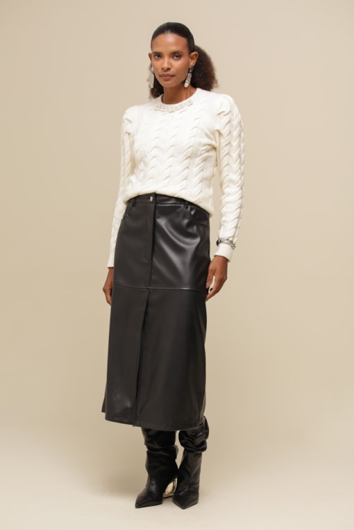 Saia Midi PU  Preto