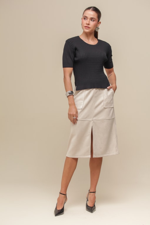 Saia Midi Suede  Areia