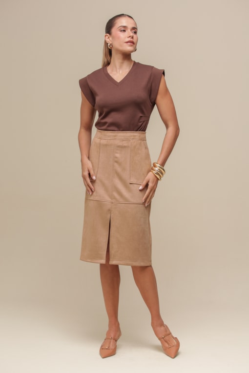 Saia Midi Suede  Bege