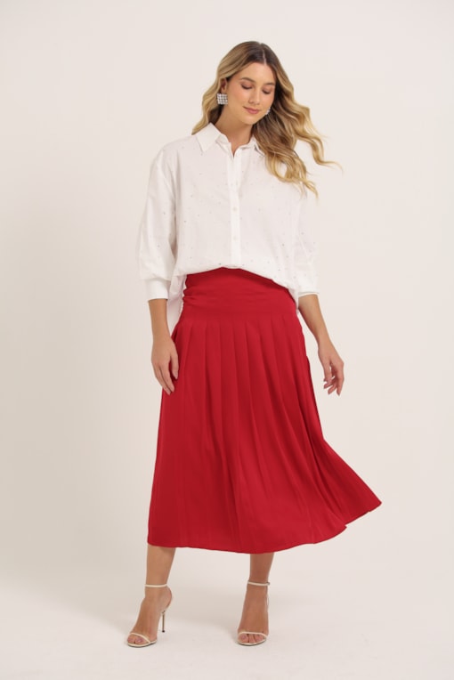 Saia Pregas Midi Vermelho