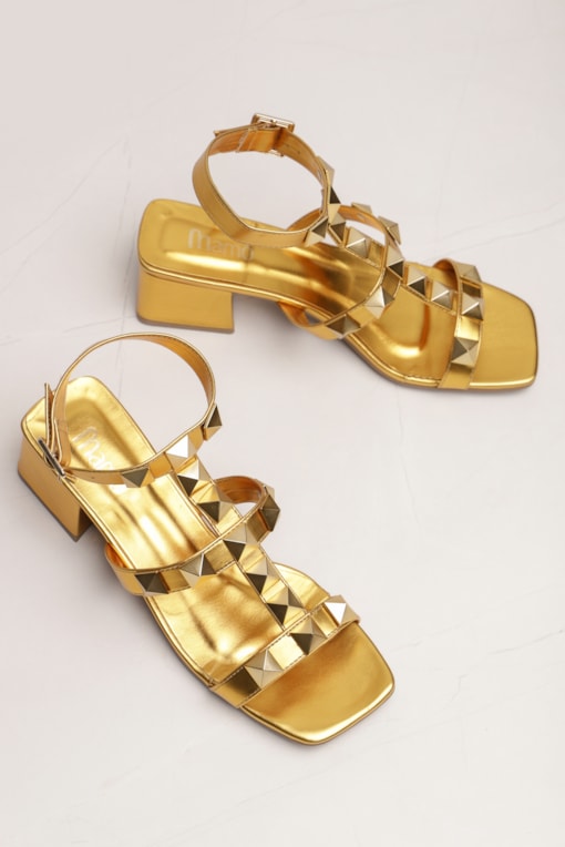 Sandália Salto Médio Spikes Dourado