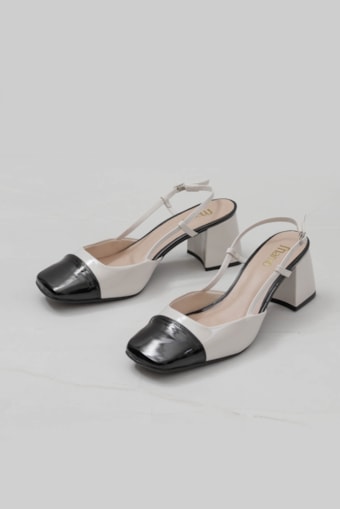 Sapato Bicolor Salto Bloco Off-white