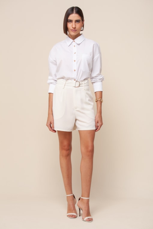 Short Alfaiataria Bolsos com Cinto  Off-white