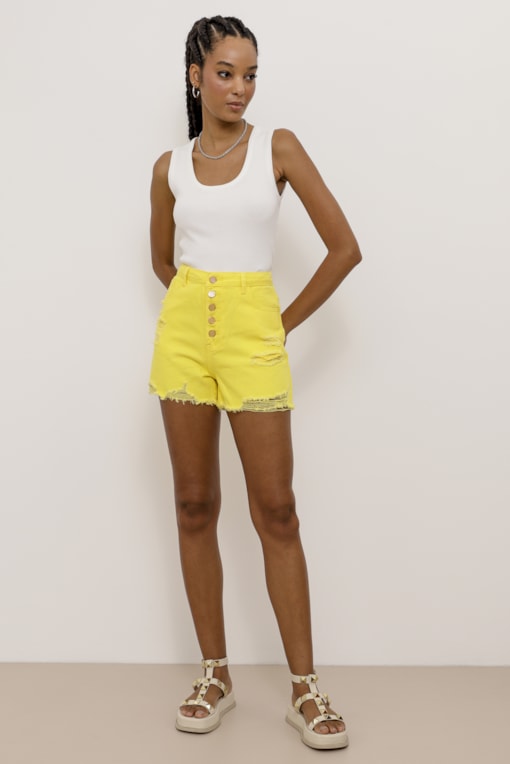 Short Sarja Color Botões  Amarelo