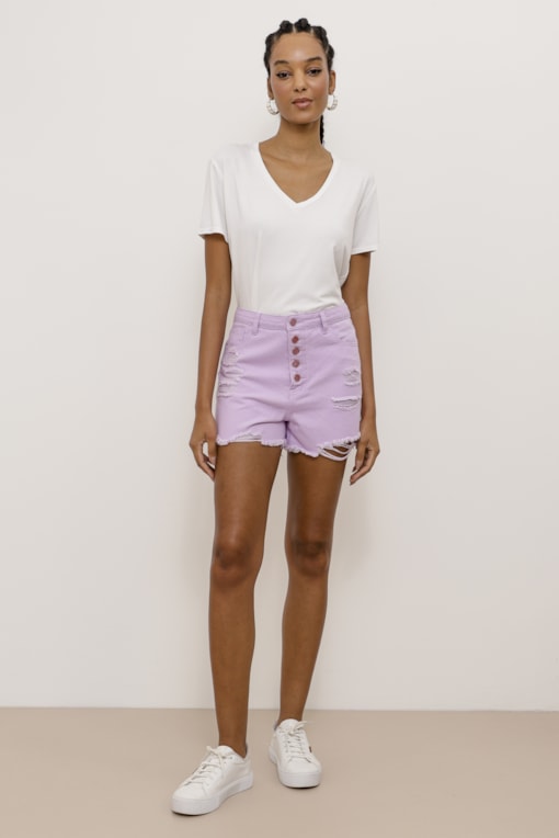 Short Sarja Color Botões  Lilas