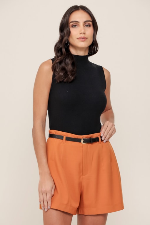 Shorts Alfaiataria Com Cinto Camel
