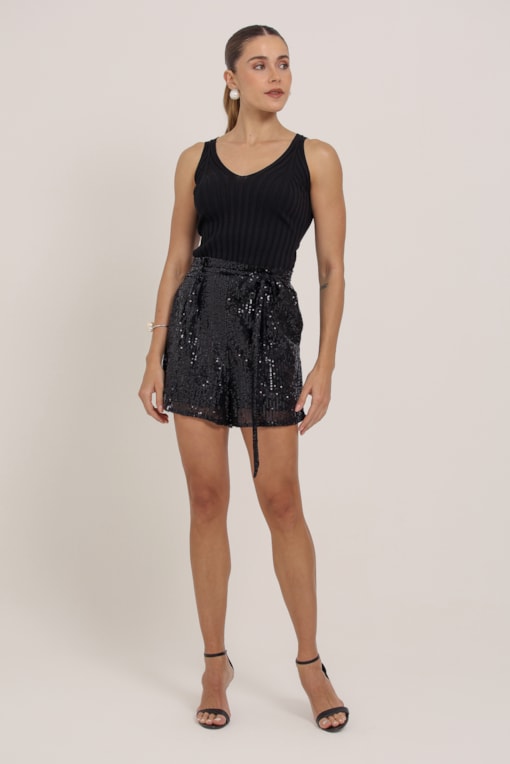 Shorts Curto Paetê Preto