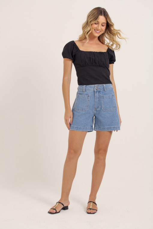 Shorts Jeans Bolsos Frontais Jeans
