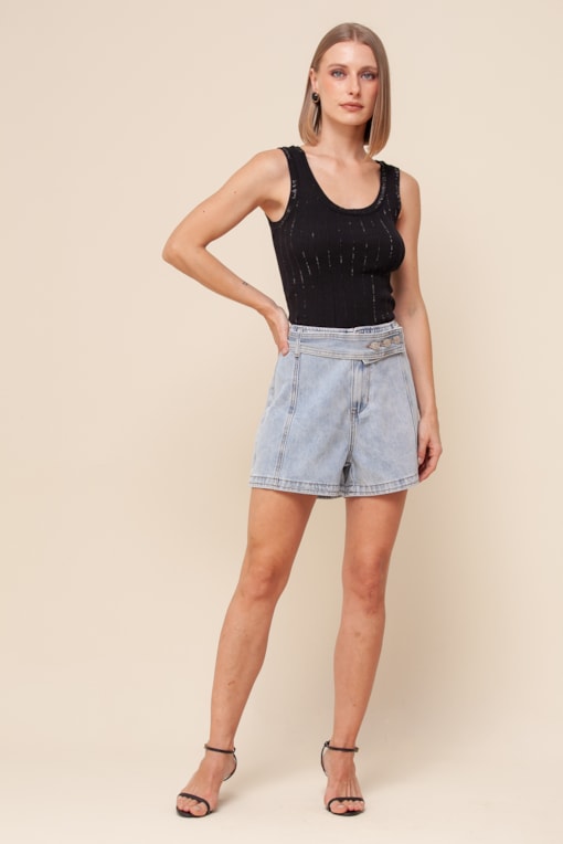 Shorts Jeans Cós Três Botões   Jeans
