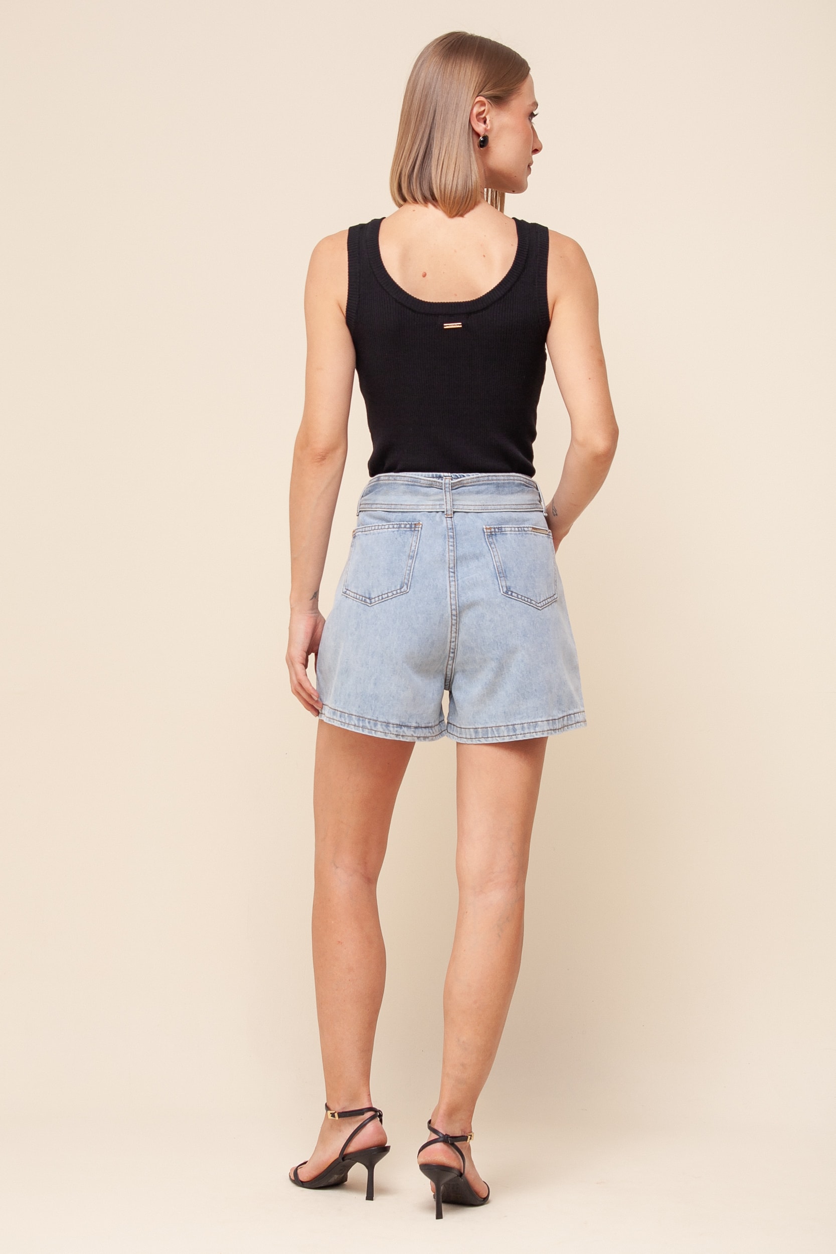 Shorts Jeans Cós Três Botões   Jeans