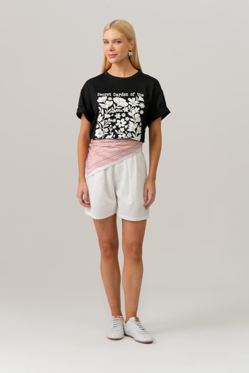 Shorts Sarja Com Pregas E Cinto Off-white