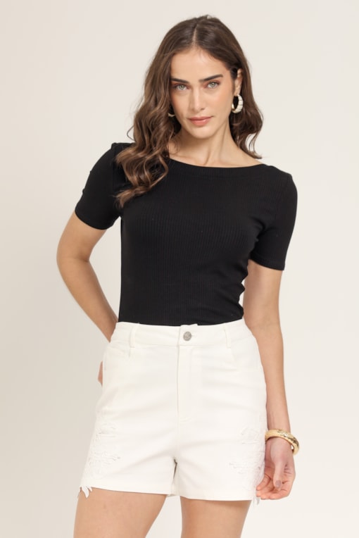 Shorts Sarja Renda Off-white