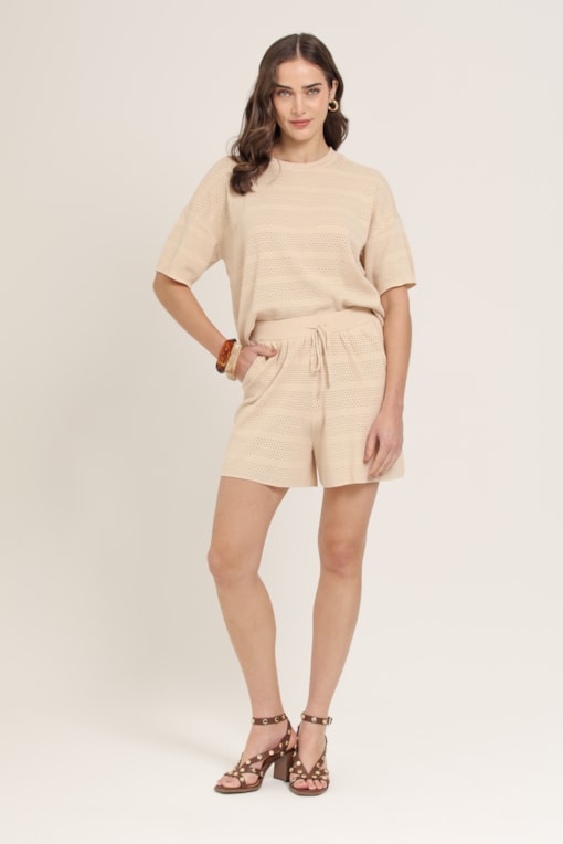 Shorts Tricô Bege