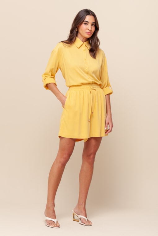 Shorts Viscolinho Elástico Cós   Amarelo