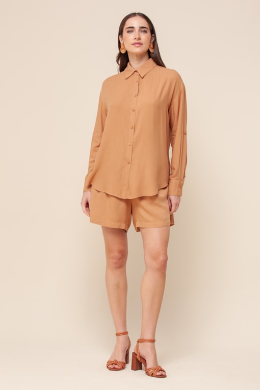 Shorts Viscolinho Elástico Cós   Caramelo
