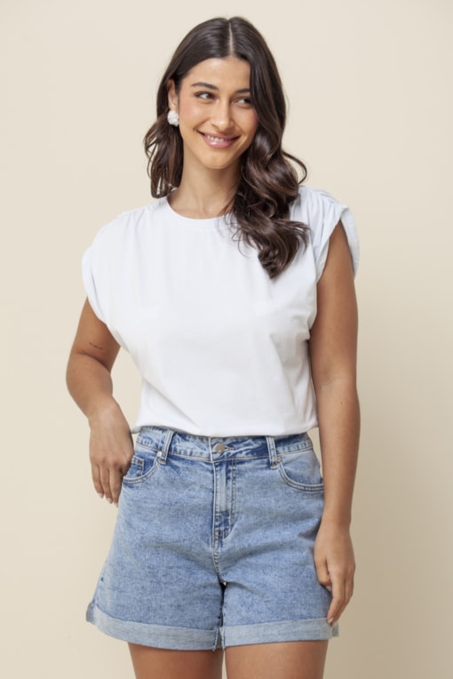 T- shirt Lisa Detalhe Ombro  Branco