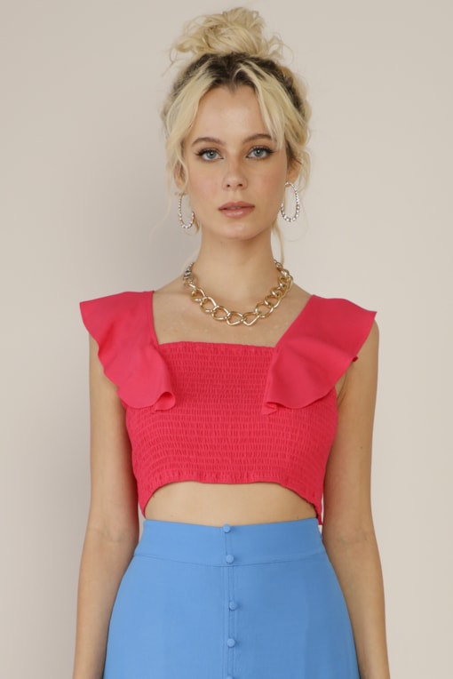 Top Cropped Lastex Com Amarração  Pink