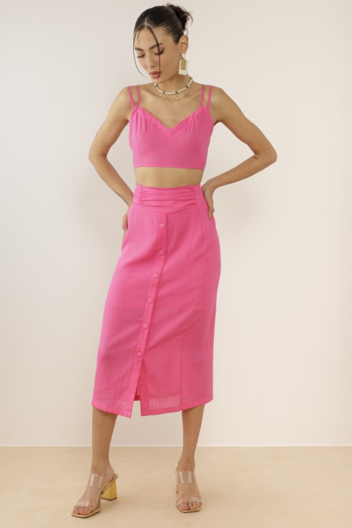 Top Cropped Linho Rosa