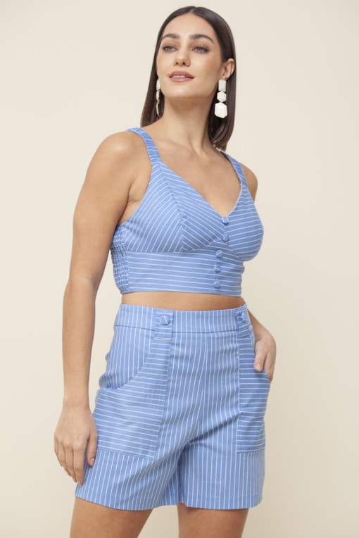 Top Cropped Listrado Azul
