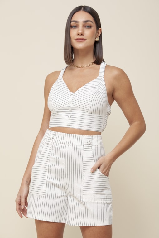 Top Cropped Listrado Branco