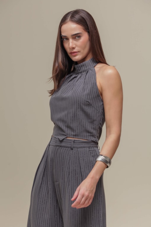Top Cropped Risca de Giz  Cinza