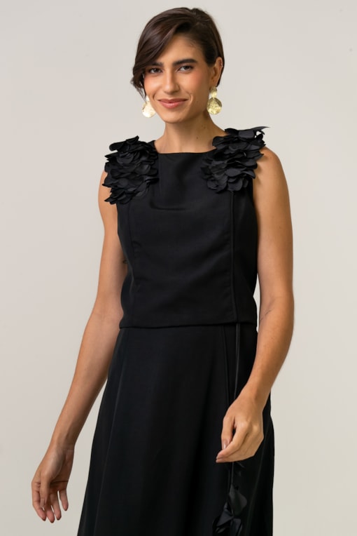 Top Ivy Com Broche Buquê  Preto