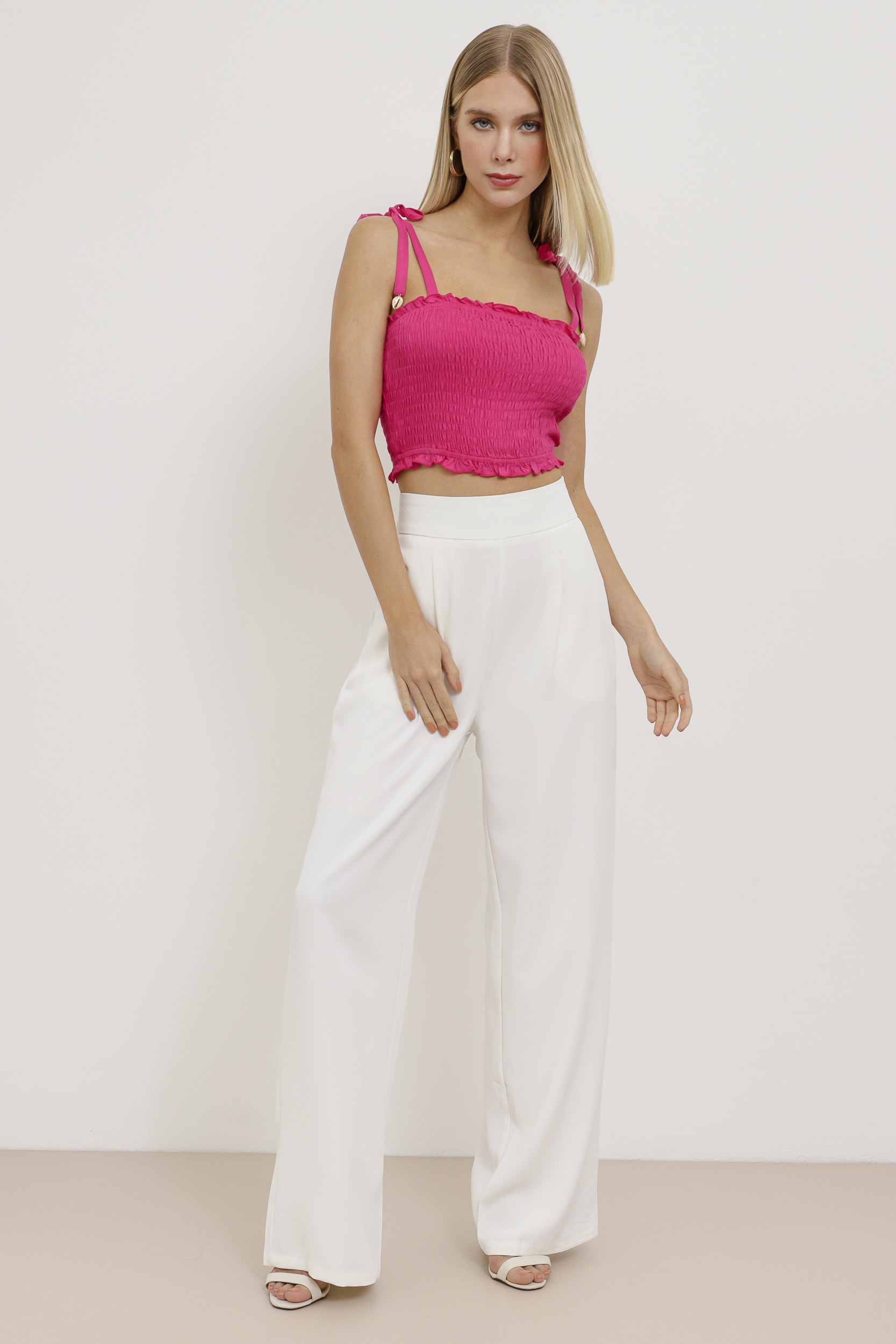 Top Lastex Alcinha Amarração Pink