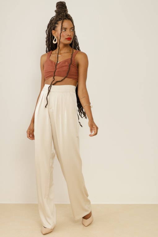 Top Viscolinho Cropped Pregas  Marrom