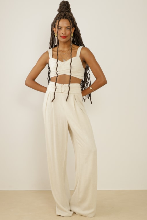 Top Viscolinho Cropped Pregas  Natural