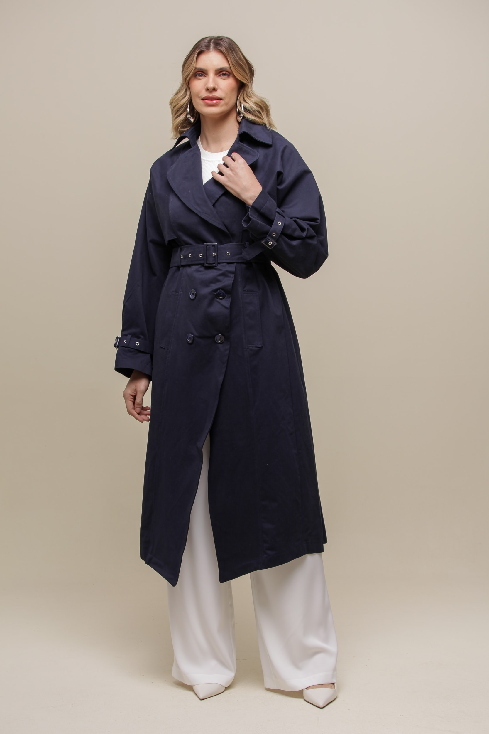 Trench Coat Sarjado  Marinho 