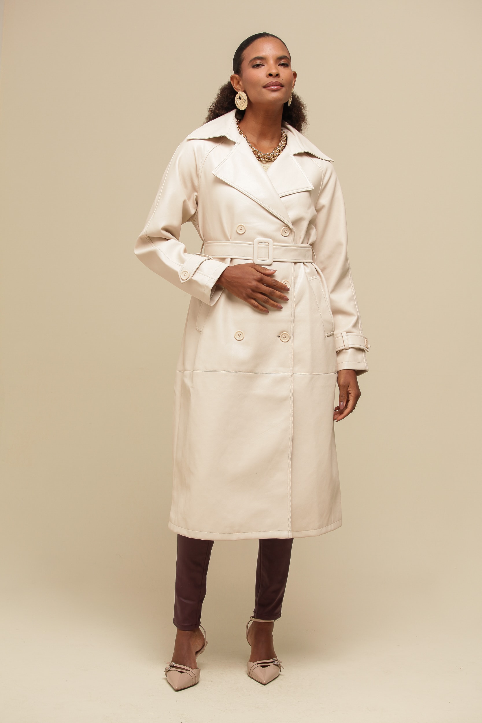 Trench Coat Sobretudo PU   Areia